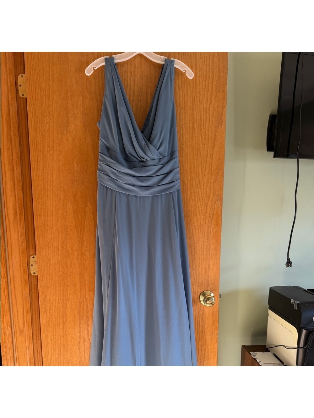 DB Studio David's Bridal Steel Blue Bridesmaid Dress Size 18 Maxi Formal